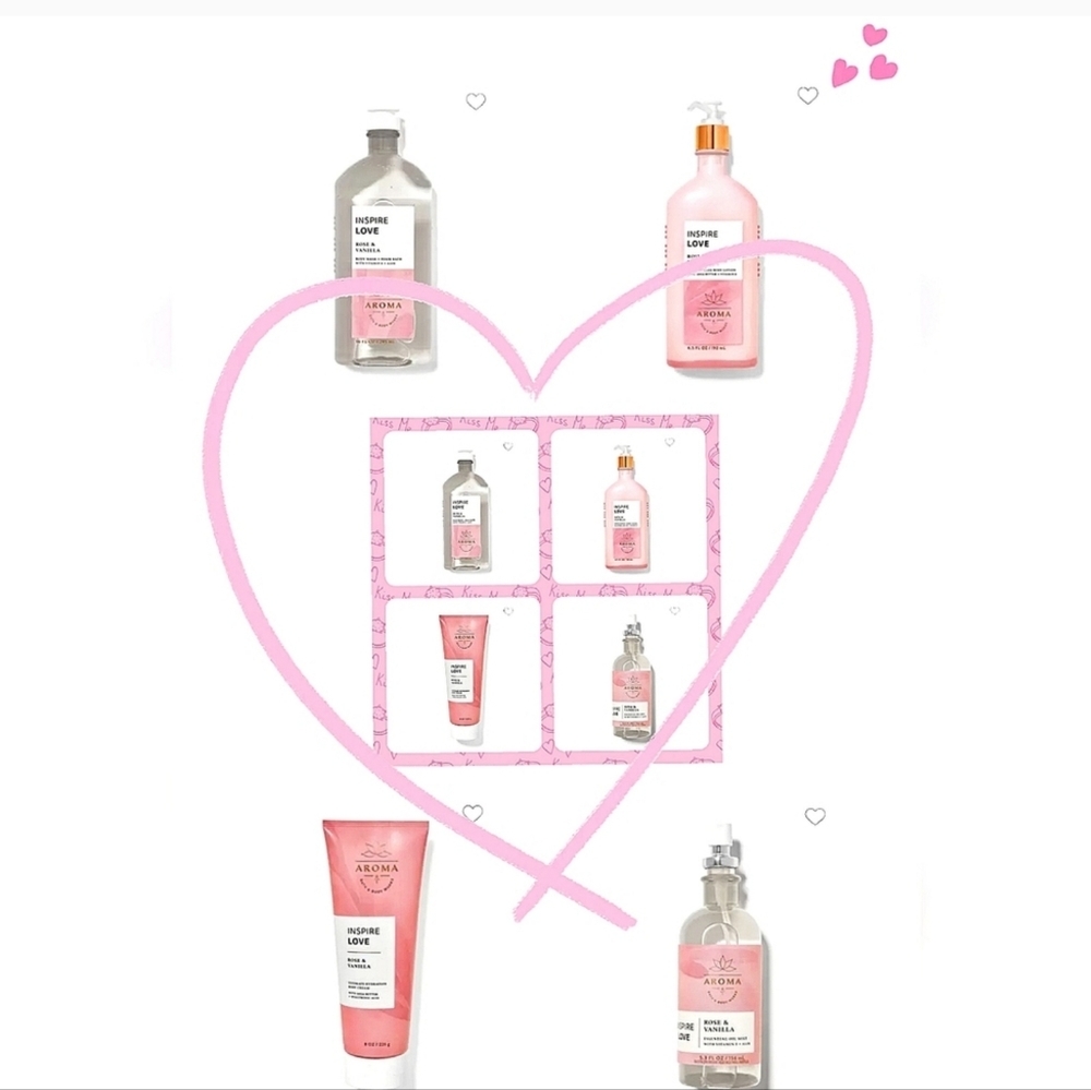 🩷 "LOVE" ROSE VANILLA AROMATHERAPY BATH & BODY WORKS SET 4-PIECE